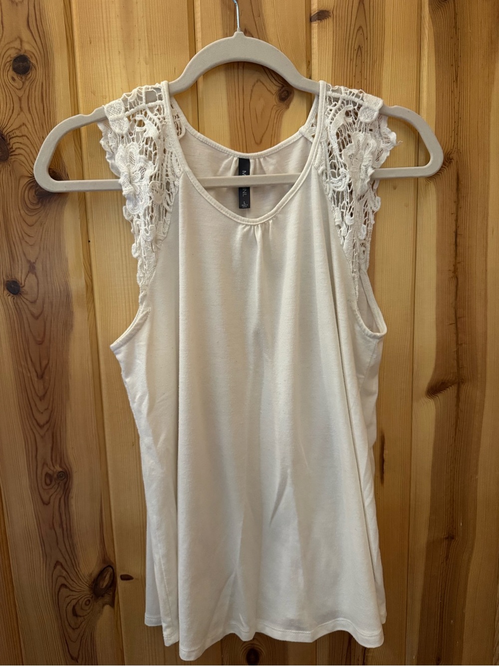 Massini Cream Crochet-Shoulder Tank Top